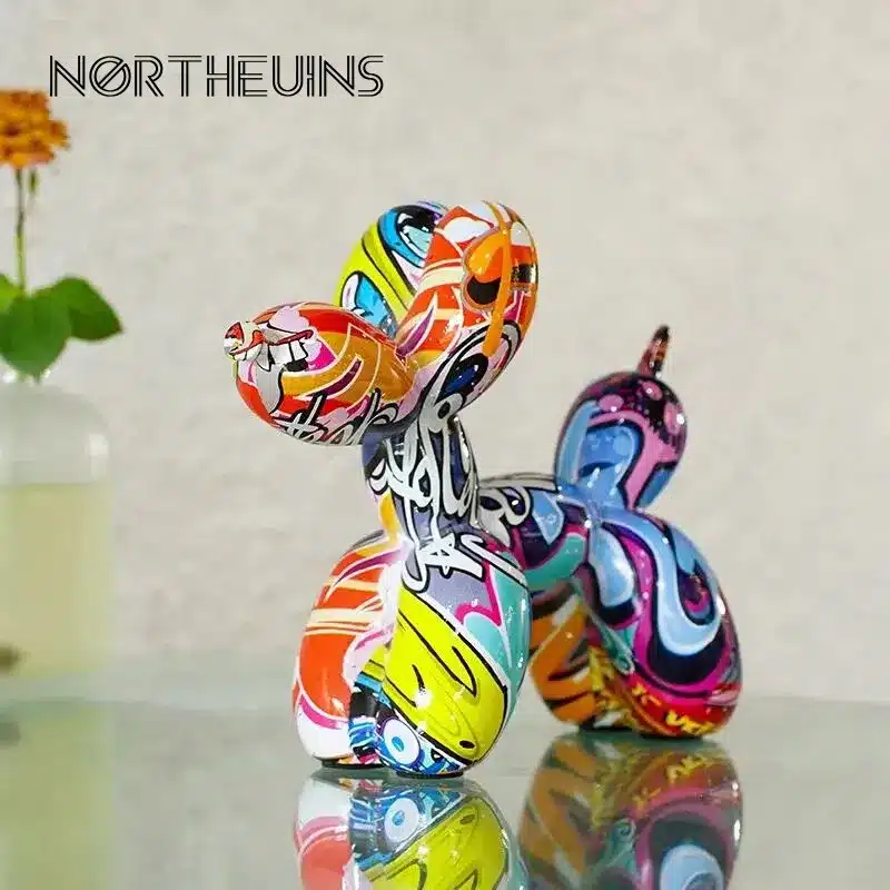 Statue De Chien Ballon Aquarelle - Sculpture Graffiti En Résine - Décoration Maison Et Bureau Moderne