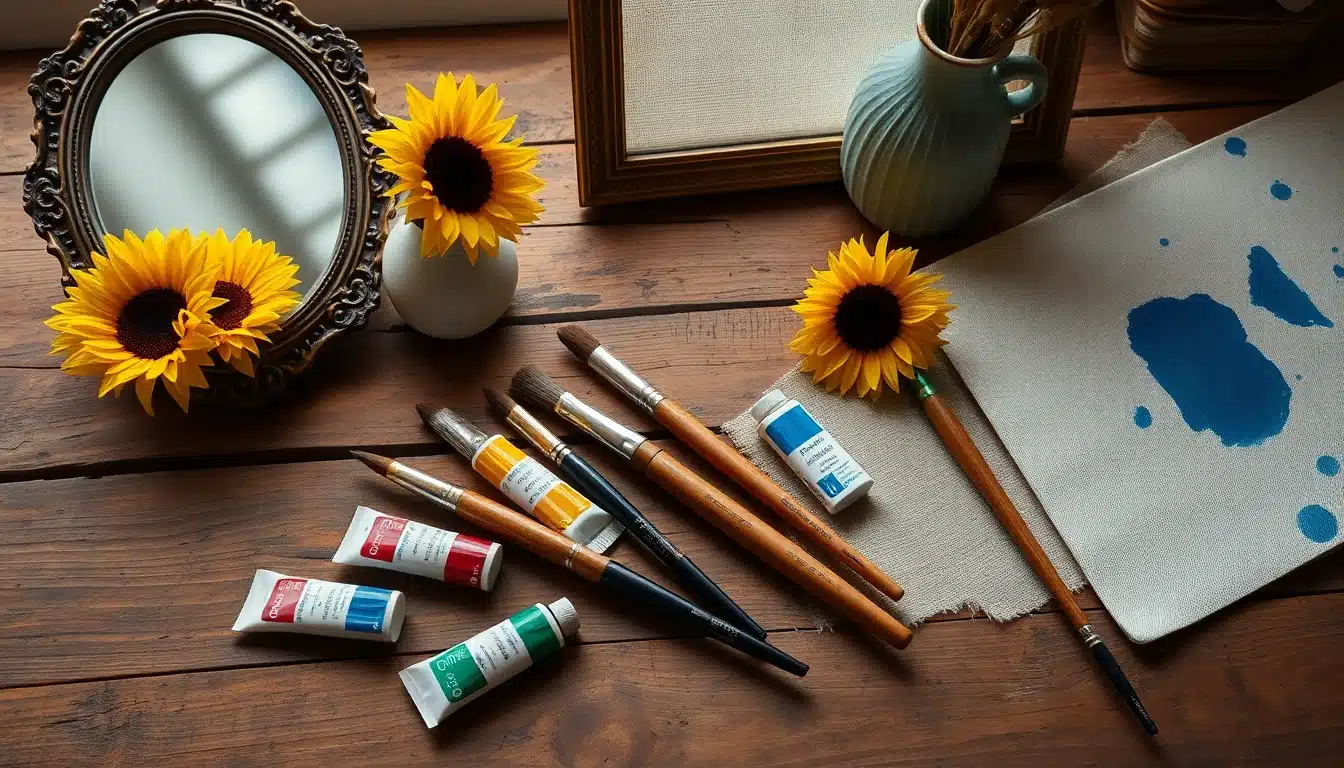 Palette de peinture et outils d'artiste évoquant les autoportraits de Van Gogh