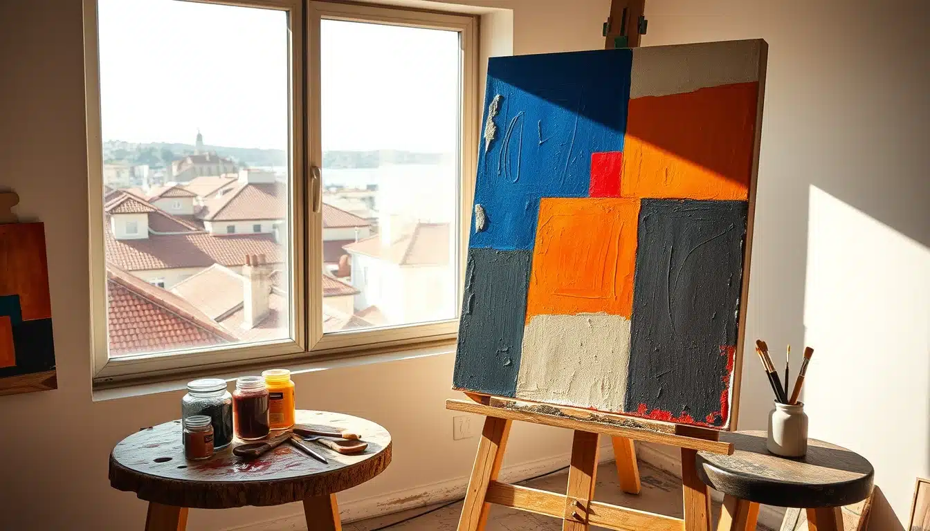 Atelier d'artiste à Lisbonne, toile moderniste illustrant l'essor de la peinture portugaise au XXe siècle