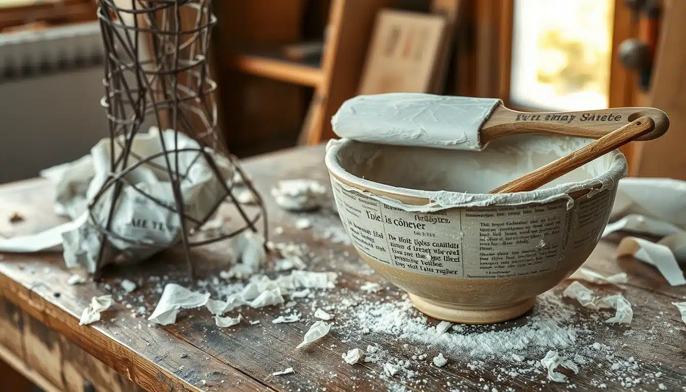 Armature en fil de fer et bandes de papier encollées, étape clé de la sculpture papier mâché art contemporain