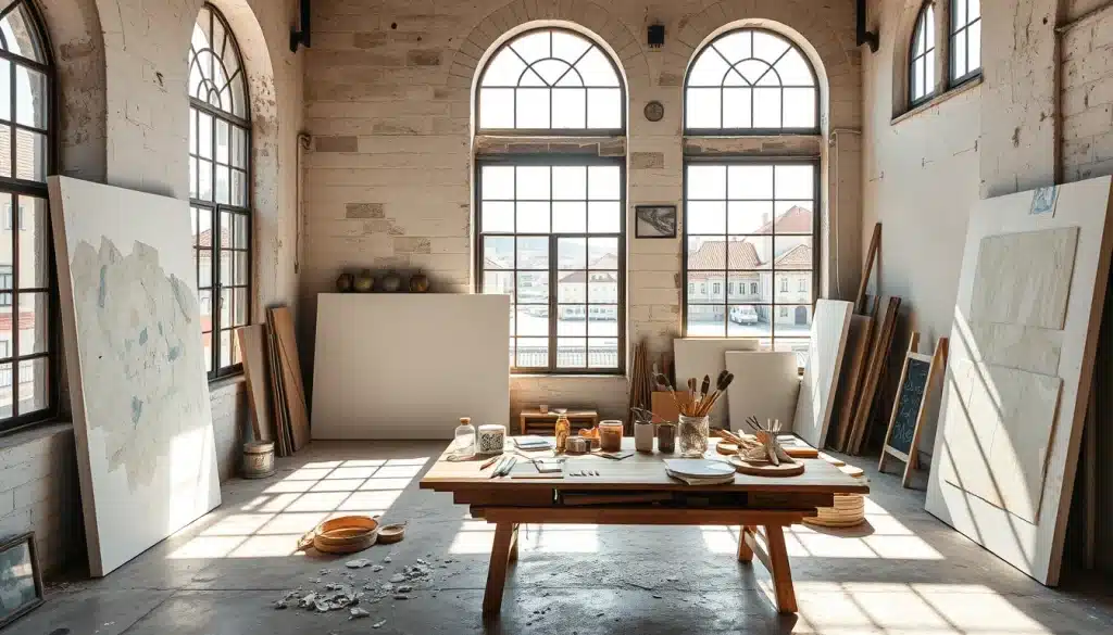 Atelier d'artiste au Portugal dans un entrepot lisboete — talentsartistiques.com