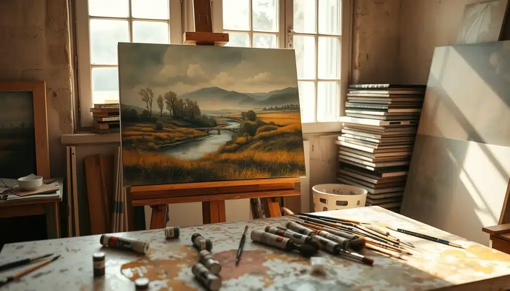 David Garcia peintre : atelier bourguignon et paysage à l'huile sur chevalet