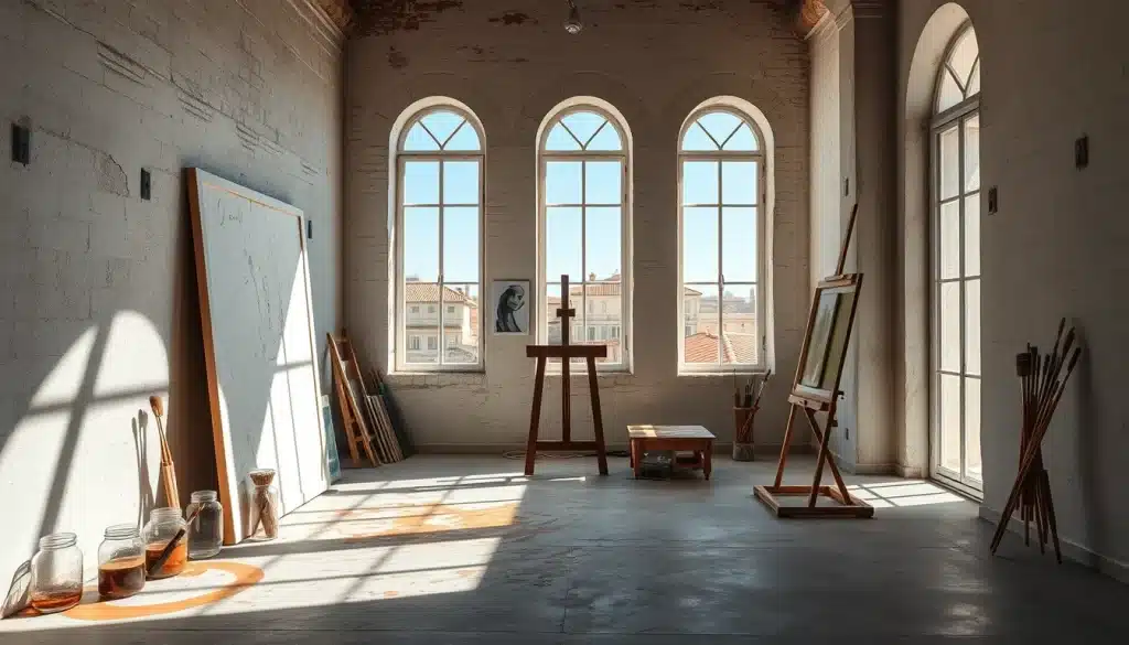 Atelier d'un peintre marseillais contemporain baigné de lumière méditerranéenne