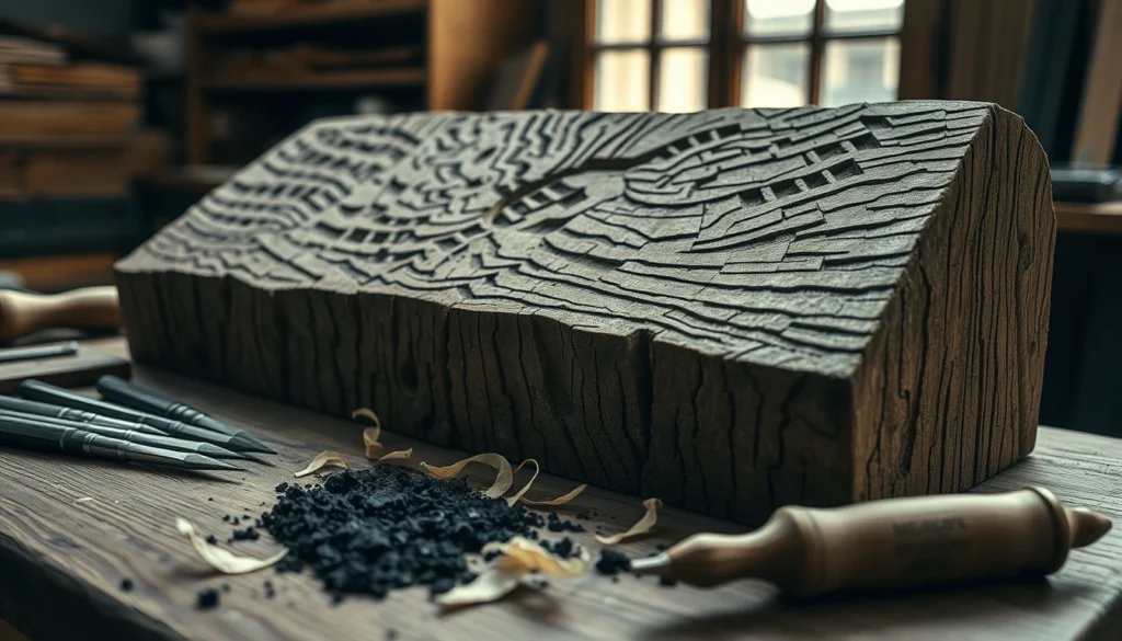 Bois gravé à la gouge dans un atelier parisien, technique au cœur des peintures de Frédéric Arditi